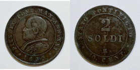 ROMA. STATO PONTIFICIO. Pio IX (1866-1870). 2 Soldi 1866 anno XXI. Pag 599; Cu; 9,81gr.

qBB