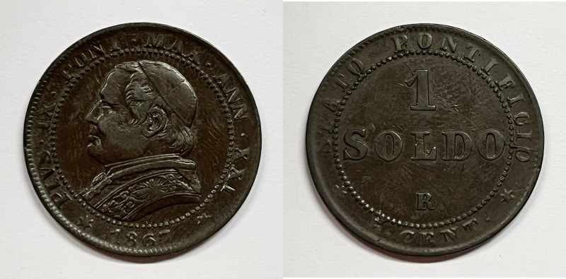 ROMA. STATO PONTIFICIO. Pio IX (1846-1870). 1 soldo 1867. Gig.326; Cu; 5 gr

B...