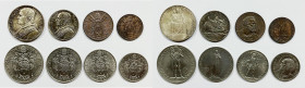 VATICANO. Pio XI (1929-1939). Serie di 8 valori 1929, anno VIII, da 10, 5 lire (Ag); 2, 1 lira, 0,50, 0,20 centesimi (Ni); 10, 5 centesimi (Cu)

FDC...