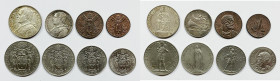 VATICANO. Pio XI (1929-1939). Serie di 8 valori 1932, anno XI, da 10, 5 lire (Ag); 2, 1 lira, 0,50, 0,20 centesimi (Ni); 10, 5 centesimi (Cu)

SPL