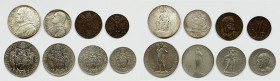 VATICANO. Pio XI (1929-1939). Serie di 8 valori 1935, anno XIV, da 10 FDC, 5 lire FDC (Ag); 2 FDC, 1 lira, 0,50, 0,20 centesimi (Ni); 10, 5 centesimi ...