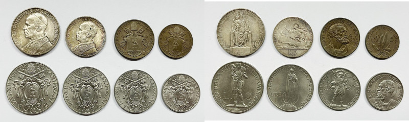 VATICANO. Pio XII (1939-1958). Serie di 8 valori 1939, anno I, da 10, 5 lire (Ag...