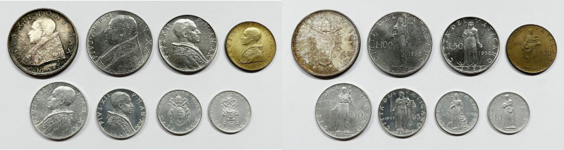 VATICANO. Pio XII (1939-1958). Serie di 8 valori 1958, anno XX, da 500 lire (Ag)...