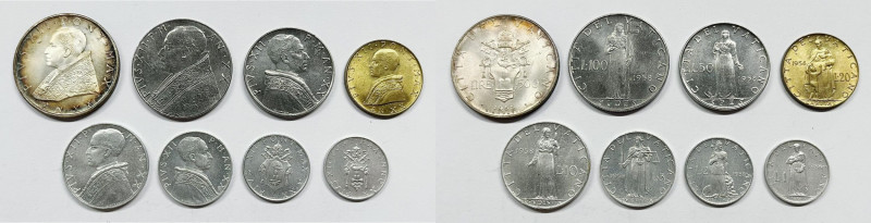 VATICANO. Pio XII (1939-1958). Serie di 8 valori 1958, anno XX, da 500 lire (Ag)...