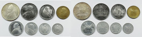 VATICANO. Giovanni XXIII (1958-1963). Serie di 8 valori 1962 "Concilio Ecumenico Vaticano II" da 500 lire (Ag); 100, 50 lire (Ac); 20 lire (Ba); 10, 5...