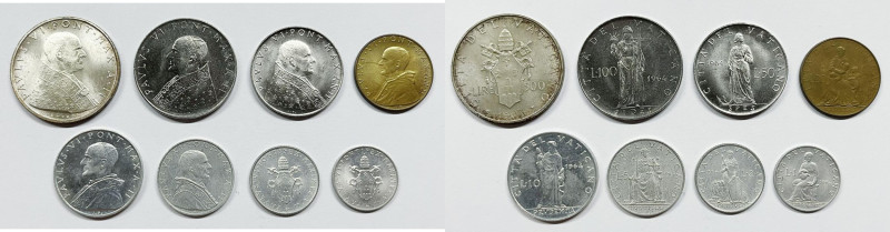 VATICANO. Paolo VI (1963-1978). Serie di 8 valori 1964, anno II, da 500 lire (Ag...