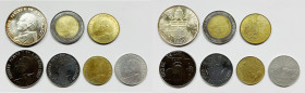VATICANO. Giovanni Paolo II (1978-2005). Serie di 7 valori 1984, anno VI, da 1000 lire (Ag); 500 lire (Ac-Br); 200 lire (Ba); 100, 50 lire (Ac); 20 li...