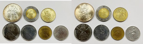 VATICANO. Giovanni Paolo II (1978-2005). Serie di 7 valori 1986, anno VIII, da 1000 lire (Ag); 500 lire (Ac-Br); 200 lire (Ba); 100, 50 lire (Ac); 20 ...