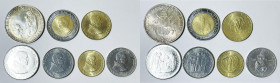 VATICANO. Giovanni Paolo II (1978-2005). Serie di 7 valori 1987, anno IX, da 1000 lire (Ag); 500 lire (Ac-Br); 200 lire (Ba); 100, 50 lire (Ac); 20 li...