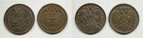 AUSTRIA. Francesco Giuseppe (1848-1916). 2 heller 1896, 1897. Lotto di 2 esemplari. Cu

SPL