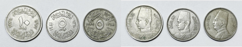 EGITTO. Lotto di 3 monete. 5 mill 1941 e 1937,10 mill 1929 Metalli e Conservazio...