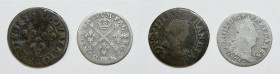 FRANCIA. Lotto di 2 monete. Luigi XIII Doppio tornese 1620; Luigi XIV 5 soles 1704. Metalli vari

MB