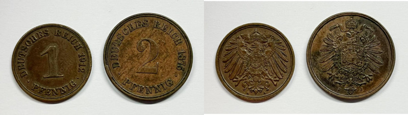 GERMANIA. 2 pfennig 1875 Amburgo; 1 pfennig 1912 Berlino. Lotto di 2 esemplari. ...