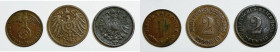 GERMANIA. Lotto di 3 monete. 2 pfennig 1875, 1906; 1 pfennig 1937.

BB