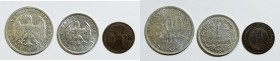 GERMANIA. Lotto di 3 monete. 500 marchi 1923, 1 marco 1934, 1 pfennig 1928. Conservazioni e metalli vari.

Varie