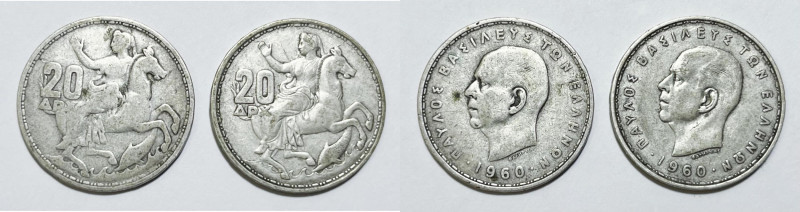 GRECIA. Paolo (1954-1965). Lotto di 2 monete. 20 dracme 1960. KM 85; Ag

BB