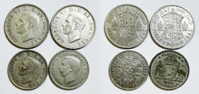 INGHILTERRA. Giorgio VI (1936-1952). Mezza corona - 2 scellini. Lotto di 4 esemplari in argento.

MB/BB