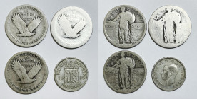 LOTTO di 4 monete in Ag. n. 3 quarti di dollaro e 1 Sixpence; Ag. Date, peso, titolo e condizioni varie

Varie