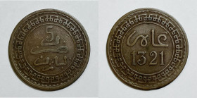 MAROCCO. Abdelaziz (1894-1908). 5 mazunas 1903 (1321 AH). Y 16.3; Cu

BB