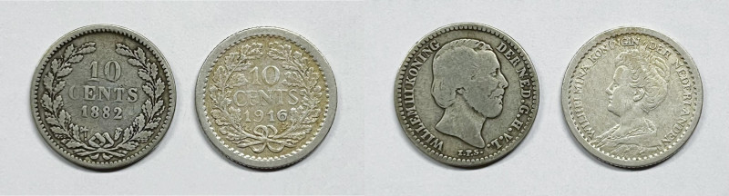 OLANDA. Lotto di 2 monete in Ag da 10 Cent Ag; Date, peso, titolo e condizioni v...