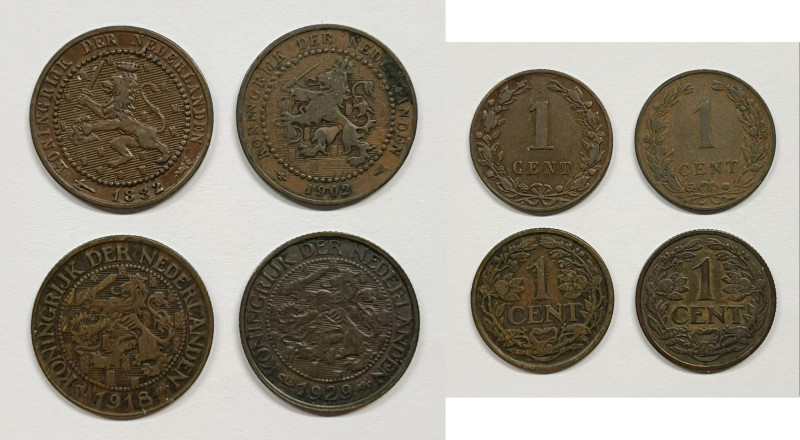 OLANDA. Lotto di 4 monete da 1 cent Cu; Date, peso, titolo e condizioni varie
...