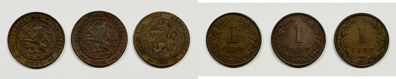 OLANDA. Lotto di 3 monete da 1 cent Cu; Date, peso, titolo e condizioni varie
...