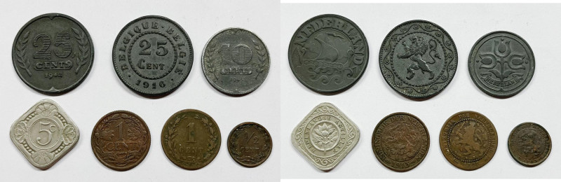 OLANDA. LOTTO di 7 monete in Cu , Ni e Zi Cu; Date, peso, titolo e condizioni va...