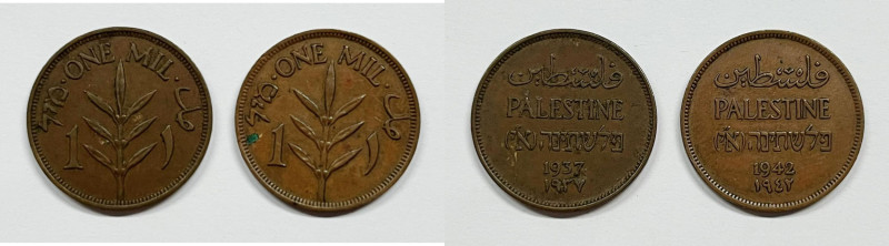 PALESTINA. 1 mil 1937, 1942. Lotto di 2 esemplari. Cu

SPL