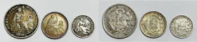 PERU'. 1/5 di sol 1900, 1 dinero 1903, 1/2 dinero.1898. Lotto di 3 esemplari. Ag

BB/SPL