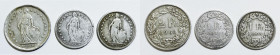 SVIZZERA. Lotto di 3 monete. 2 franchi 1963; 1 franco 1908, 1909 Ag

MB/BB