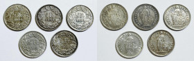 SVIZZERA. Lotto di 5 monete. 1/2 franco 1951, 1952, 1952, 1958, 1964.

BB/SPL