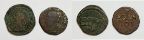 MANTOVA. Federico II Gonzaga (1519-1540). Lotto di 2 monete. Quattrino "EPO"; quattrino "OLIMPOS". Cu

B/MB