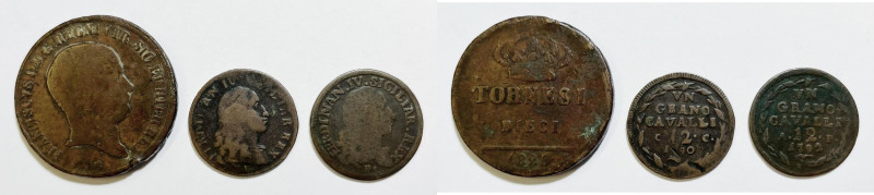 NAPOLI. 10 tornesi 1825, 12 cavalli 1790-1792. Lotto di 3 esemplari. Cu

B/MB