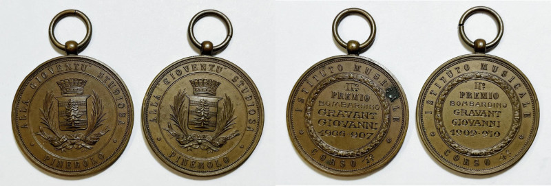 PINEROLO. Lotto di 2 medaglie premio Istituto Musicale. "A Giovanni Gravant" 190...