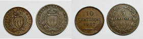SAN MARINO. Vecchia Monetazione (1864-1938). 10 centesimi 1937, 5 centesimi 1894. Lotto di 2 esemplari. Cu

BB/SPL