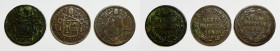 STATO PONTIFICIO. ROMA. Mezzo baiocco 1843, 1847, 1851. Lotto di 3 esemplari. Cu

qBB/BB