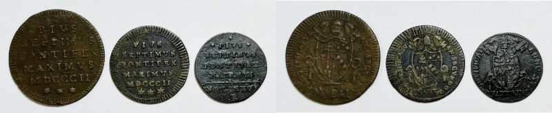 STATO PONTIFICIO. ROMA. Pio VII (1800-1823). Mezzo baiocco 1802, quattrino 1802,...