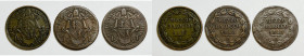 STATO PONTIFICIO. ROMA. Pio IX (1846-1870). Mezzo baiocco 1847 B, 1848 R, 1849 R. Lotto di 3 esemplari. Cu

BB/BB+