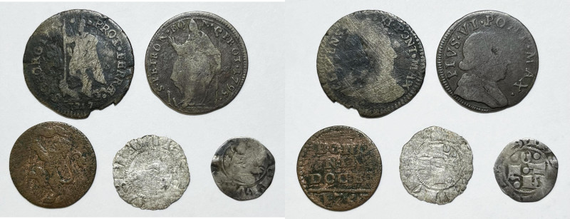 STATO PONTIFICIO. Lotto di 5 monete. Epoche, metalli e conservazioni varie.

V...