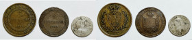 REGNO DI SARDEGNA. Lotto di 3 monete. 5 centesimi 1826 Carlo Felice; 5 centesimi 1859 Vittorio Emanuele II re eletto; 50 centesimi 1863 valore.

B/M...