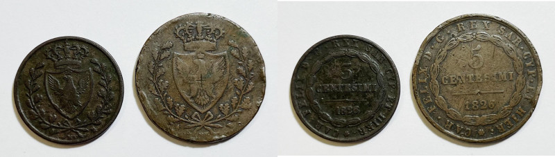 REGNO DI SARDEGNA. TORINO. Carlo Felice (1821-1831). 5, 3 centesimi 1826. Lotto ...