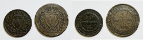 REGNO DI SARDEGNA. TORINO. Carlo Felice (1821-1831). 5, 3 centesimi 1826. Lotto di 2 esemplari. Cu

MB
