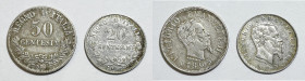 REGNO D'ITALIA. 50 centesimi 1863 N "valore"; 20 centesimi 1863 M. Lotto di 2 esemplari. Ag

BB+