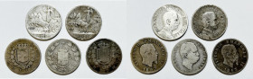 REGNO D'ITALIA. 1 LIRA 1863, 1887, 1910, 1912. Lotto di 5 esemplari. Ag.

MB