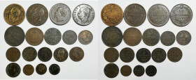 REGNO D'ITALIA. Lotto di 18 esemplari vari in rame di Carlo Felice (Regno di sardegna), Vittorio Emanuele II e Umberto I.

MB/BB