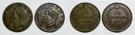 REGNO D'ITALIA. Vittorio Emanuele II (1861-1878). 10 centesimi 1862, 1863. Strasburgo. Lotto di 2 esemplari. Cu

BB+