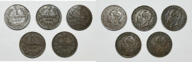 REGNO D'ITALIA. Vittorio Emanuele II. Lotto di 5 monete da 1 centesimo 1867 M Cu; Conservazioni varie

Varie