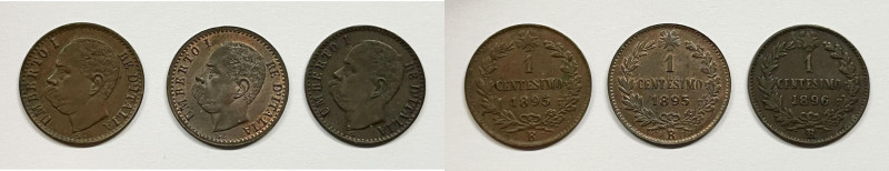 REGNO D'ITALIA. Umberto I (1878-1900). 1 Centesimo 1895, 1895, 1896. Lotto di 3 ...