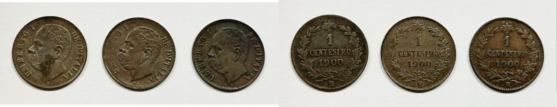REGNO D'ITALIA. Umberto I (1878-1900). 1 Centesimo 1900. Lotto di 3 esemplari Gi...
