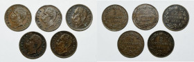 REGNO D'ITALIA. Umberto I (1878-1900). 2 centesimi 1897,1898,1900. Lotto di 5 esemplari. Cu

BB